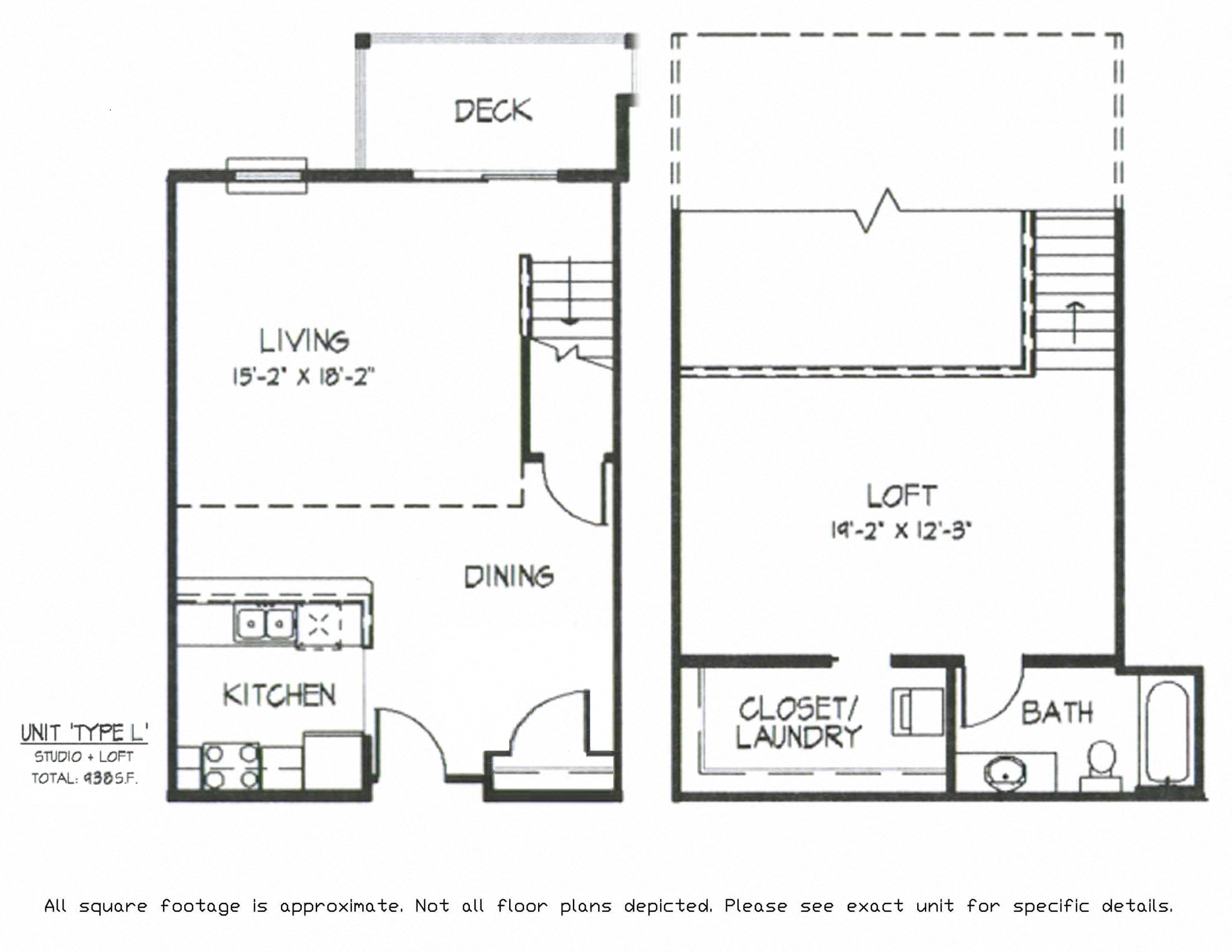 Floor plan for 1 bed, 1 bath, 895 sqft